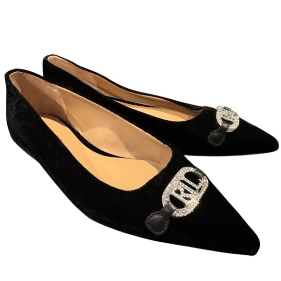 LAUREN Ralph Lauren “Lilah” Ballet Flats –Black Velvet with Rhinestones Size 7.5 - Picture 3 of 6
